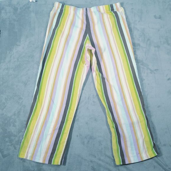 Victorias Secret Pajama Set Womens Large Rainbow Striped Cotton Flannel Y2K Cozy - Picture 14 of 16